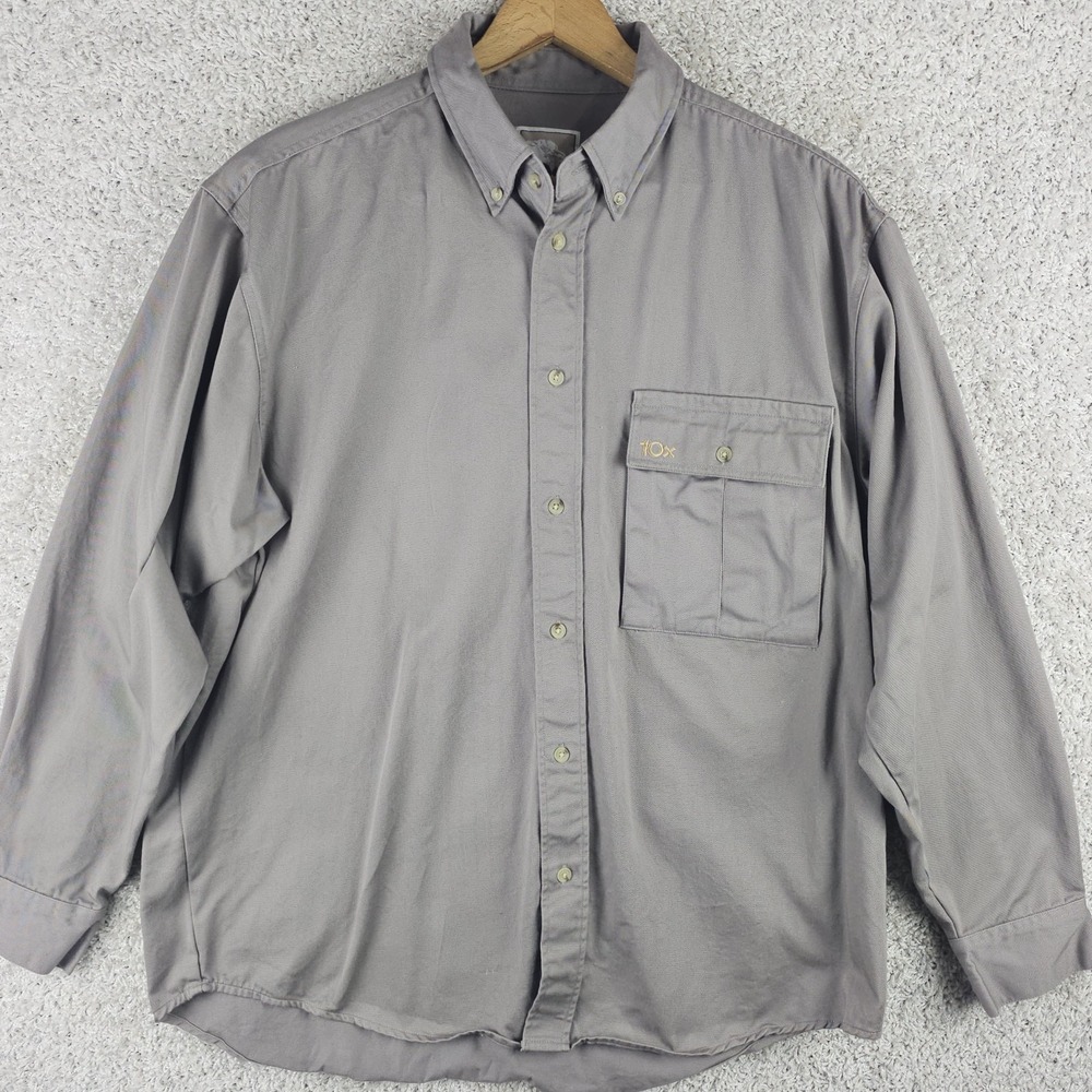 Vintage 10X Button Down Gray Shirt Men's Large 100% Cotton Heavy Pocket Work